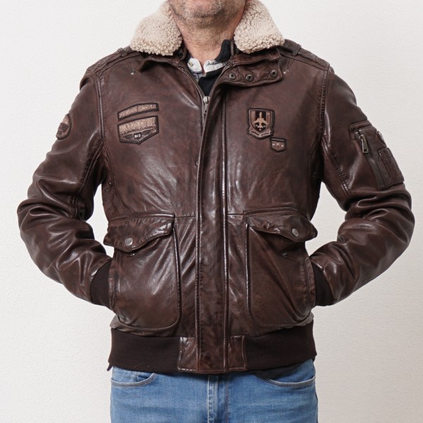 Leather motorcycle jacket (removable collar)