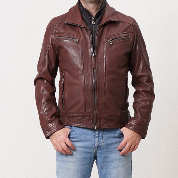 leather jacket with removable collar