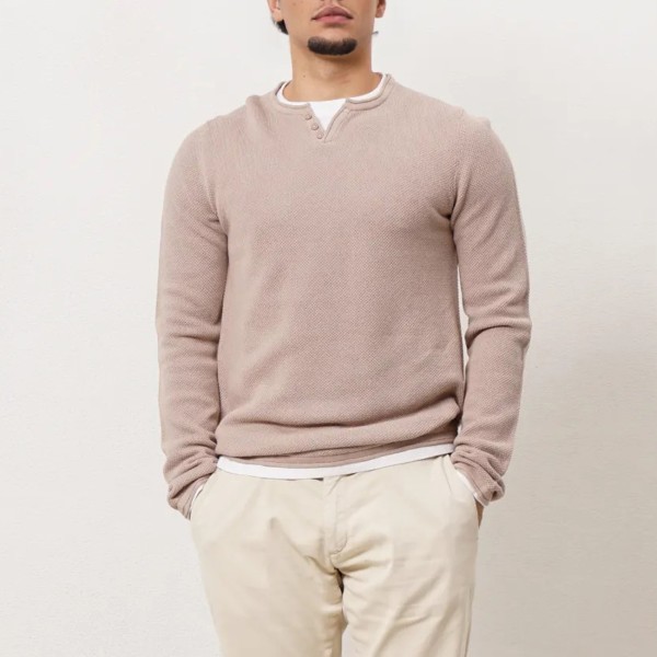 Plain faux cotton knit sweater