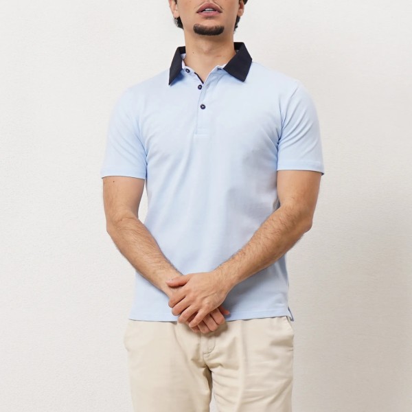 Polo shirt in piqué fabric with elastane and appliqués