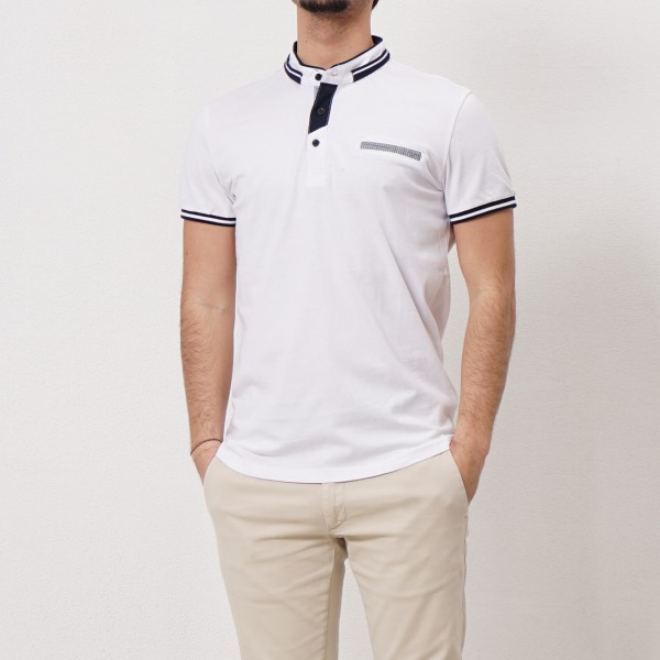polo shirt without collar in cotton with appliqués