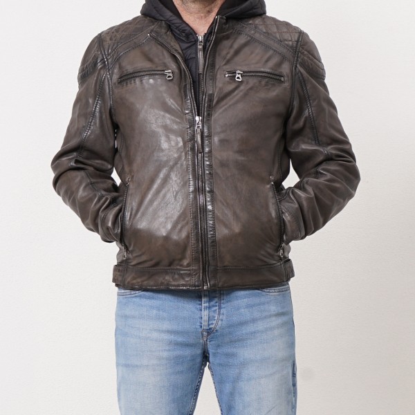 100% leather jacket with removable hood