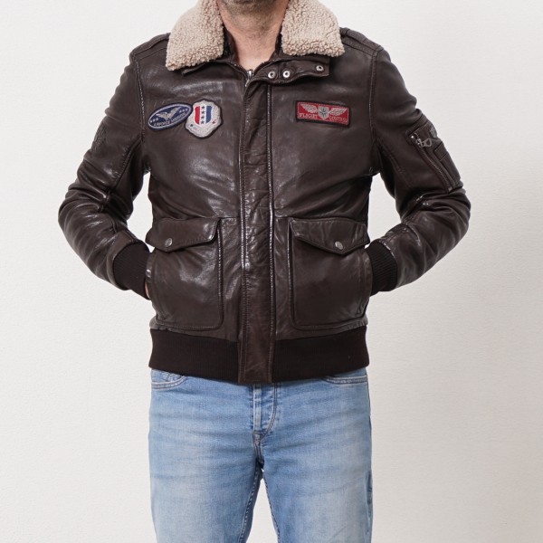 leather jacket with removable natural fur collar