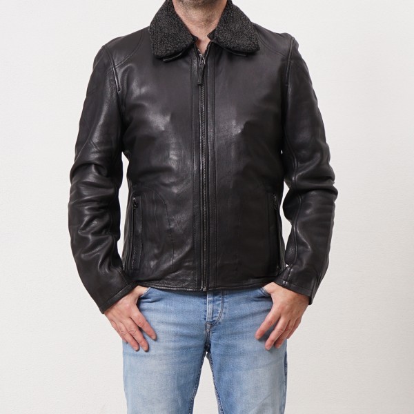 leather jacket with/removable natural fur