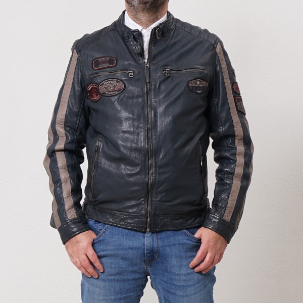 motorcycle leather jacket with embroidery applications