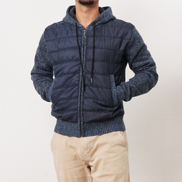 quilted peaked jacket with fabric mix