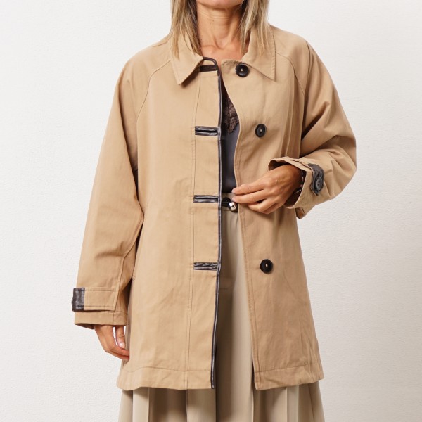 Twill parka with faux leather piping (premium)