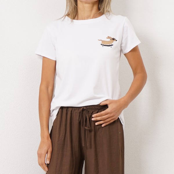 t shirt with/ embroidery and elastane