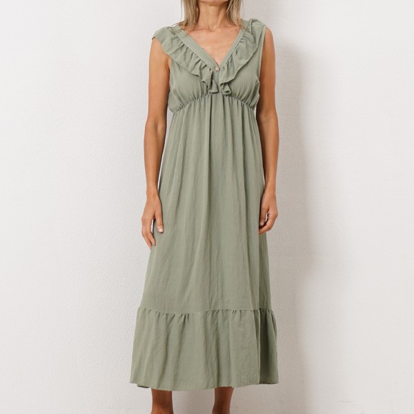 dress with/ ruffles and gathers