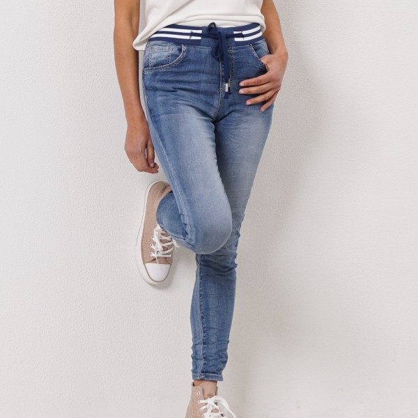 denim pants with/knitted waistband