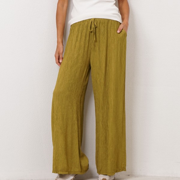 Bamboo fabric wide-leg pants with drawstring (waistband)