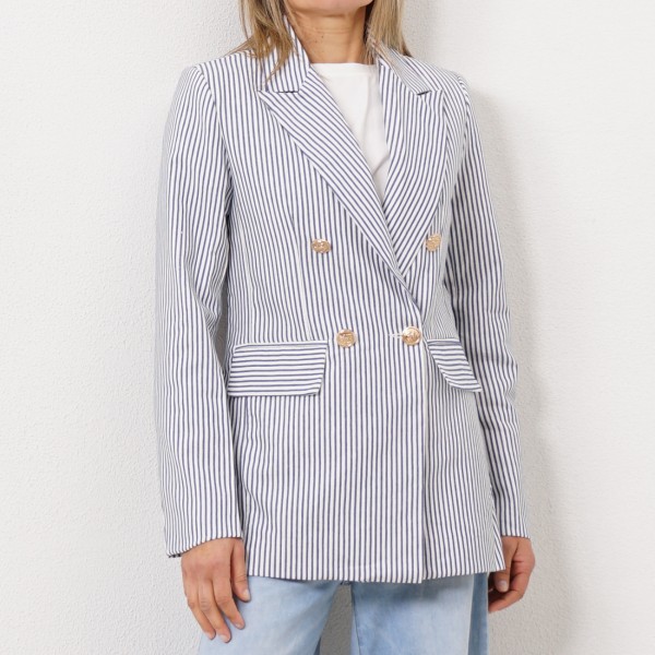 striped cotton fabric blazer with lining