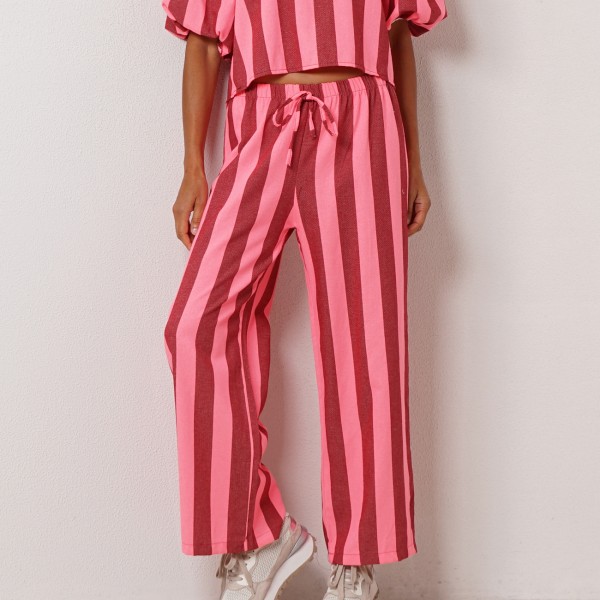 Striped wide-leg trousers in cotton twill
