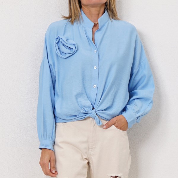 poplin blouse with flower appliqué