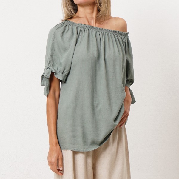 Blouse with elastic in linen/viscose blend