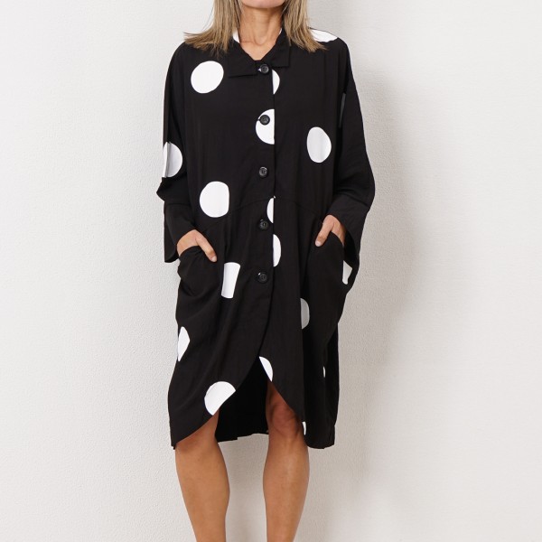 asymmetric poplin dress with print (polka dots)