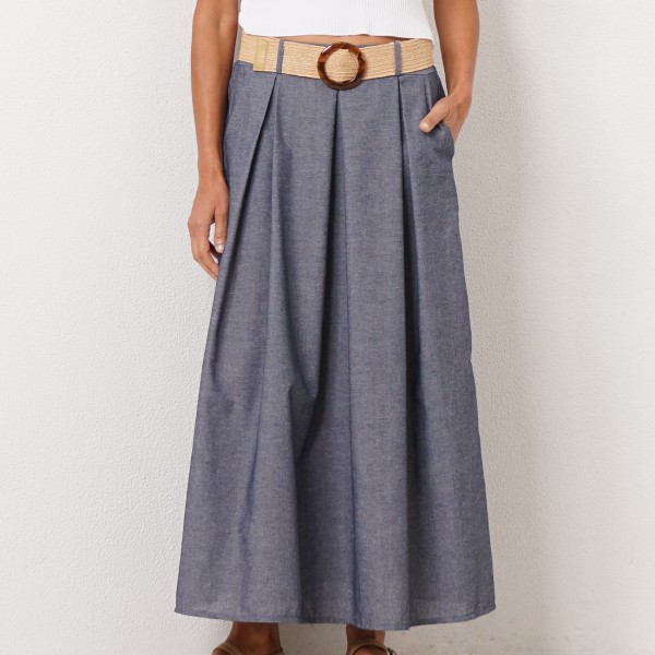 Pleated skirt in cotton fabric