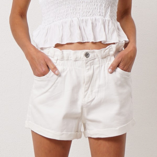 denim shorts with ruffles