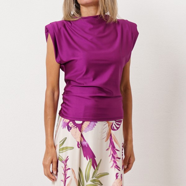 satin blouse with draped collar