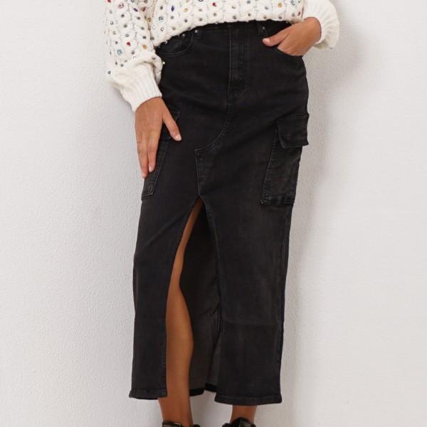 denim skirt with side pockets