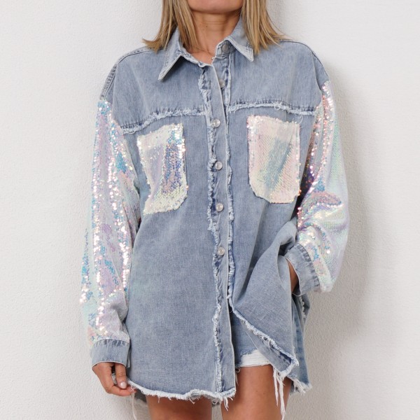 denim overshirt with sequins application