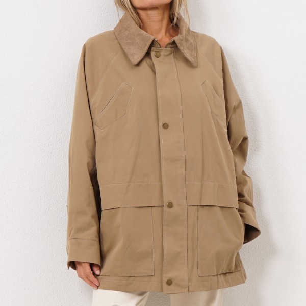 oversize parka with corduroy collar