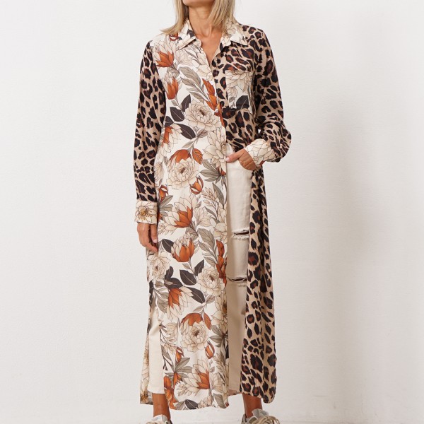 shirt dress with mix of fabrics