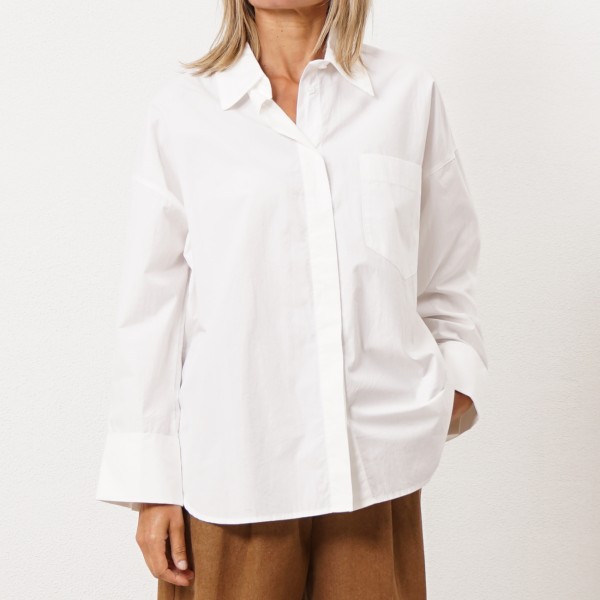 poplin blouse with ruffles + gold buttons on the cuff