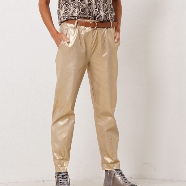 canvas pants w/ elastan luster glow in gold