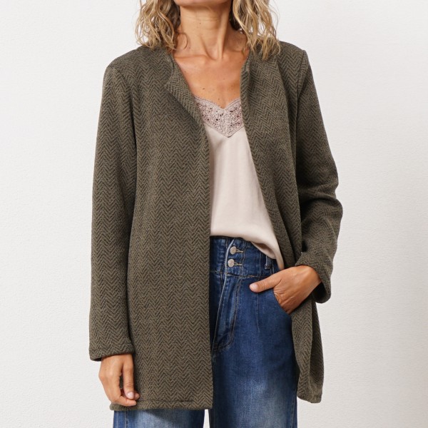 plain faux knitted coat