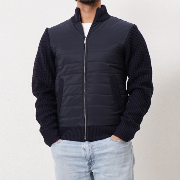 knitted jacket with quilted fabric application