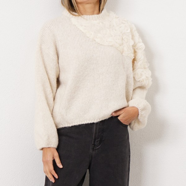 knitted sweater with tulle application