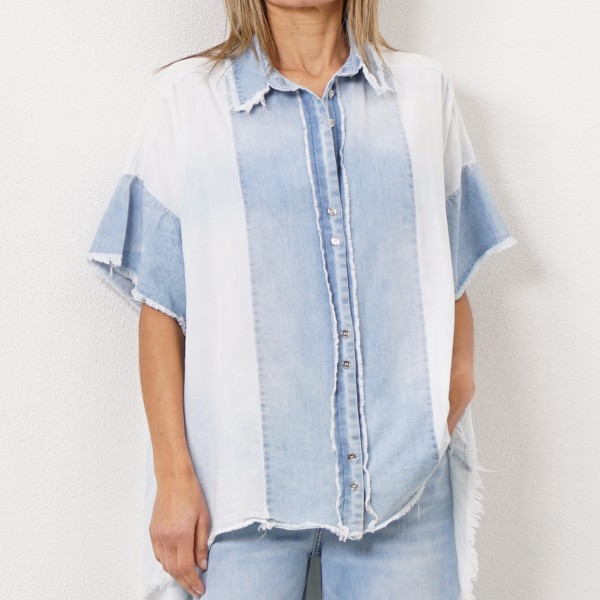 blouse with/denim applications