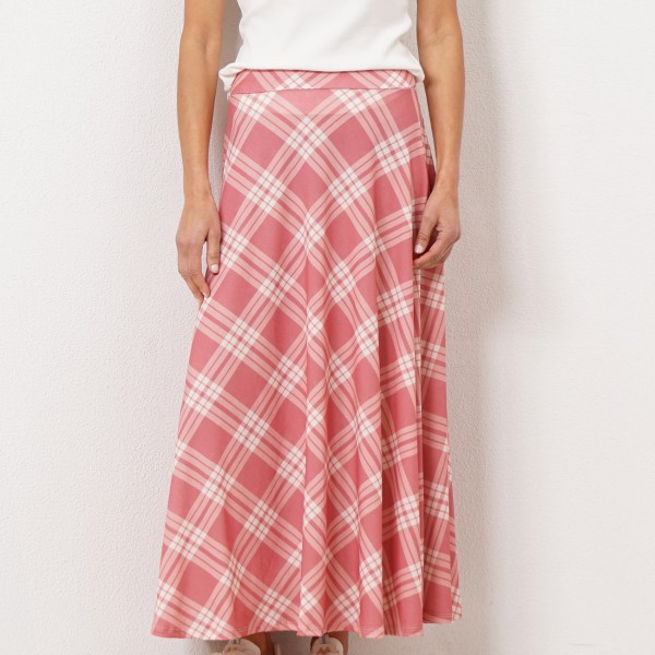 A-line plaid cold knit skirt with elastane