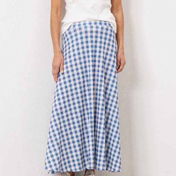 A-line plaid cold knit skirt with elastane