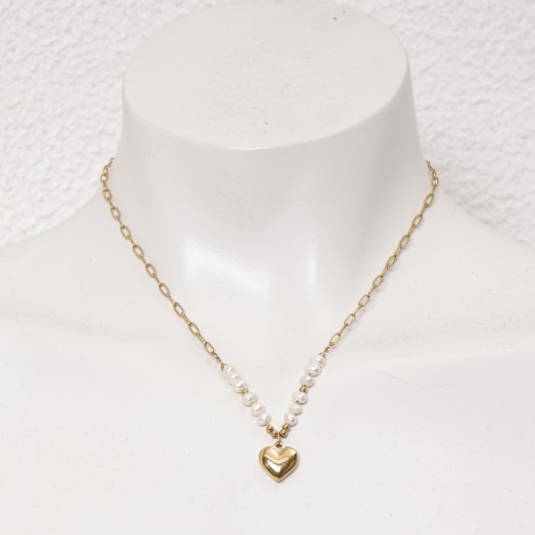 stainless steel necklace with pearls (surgical steel) nickel-free