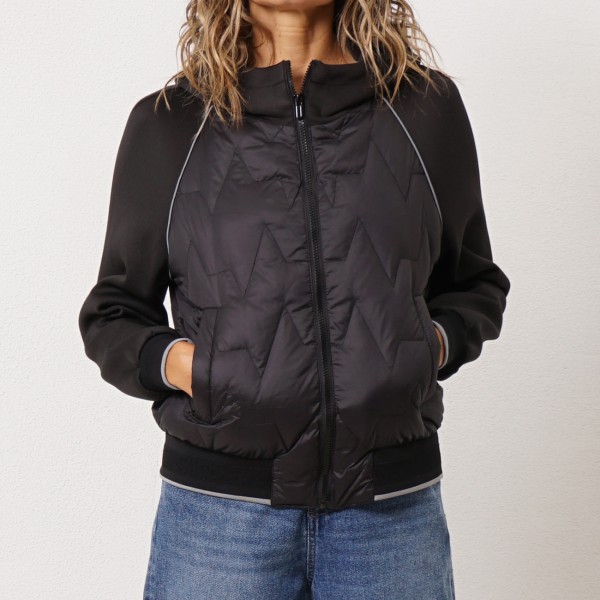 Down jacket with neoprene hood and sleeves