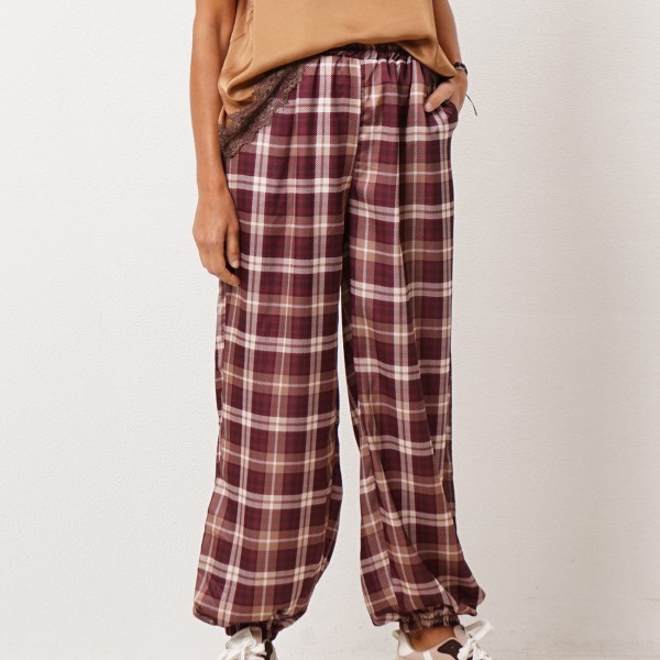 Satin pants with cuffs