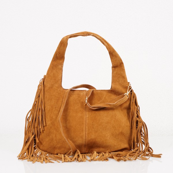 Suede bag with fringes