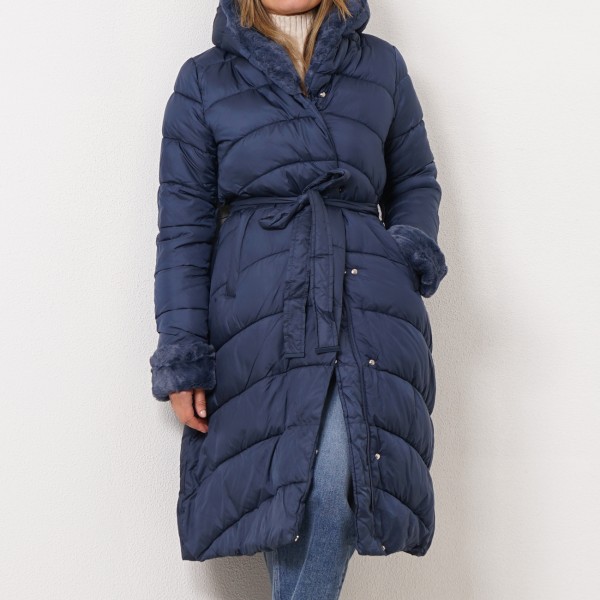 Padded jacket with hood (fur)