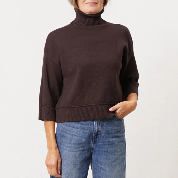 3/4 sleeve knit shirt with picot trim