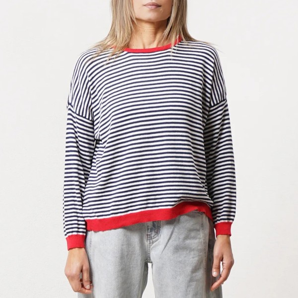 Striped knit shirt with cotton (jacquard)