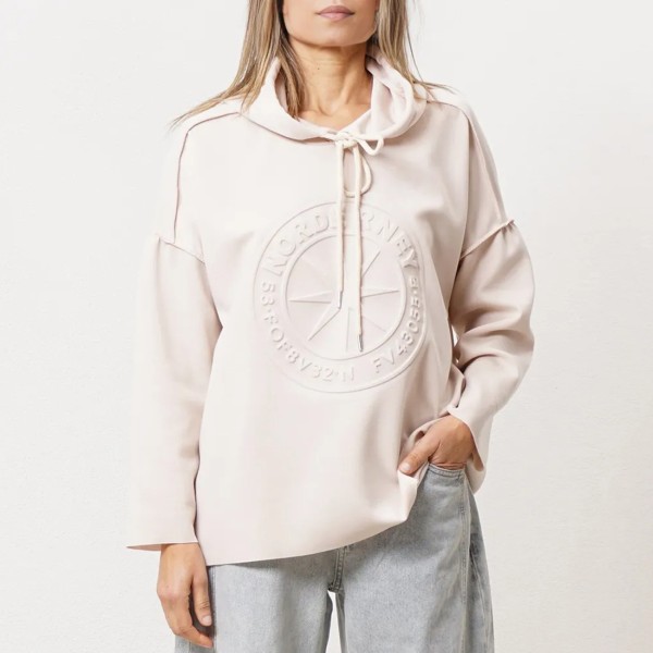 Hooded sweatshirt with neoprene trim