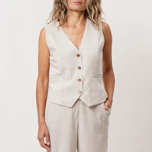 Linen/viscose striped vest with elastane