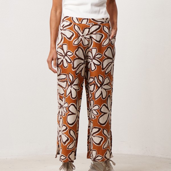 Printed wide-leg pants in viscose/cotton with elastane