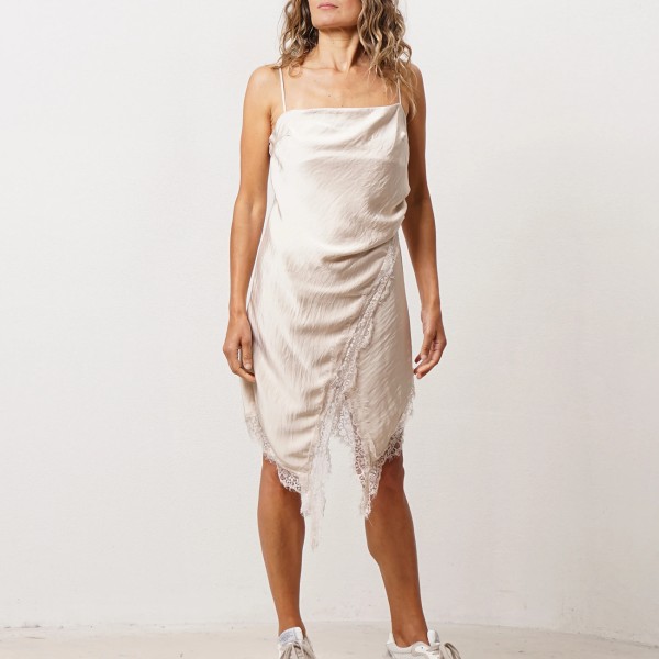Satin tank dress with lace