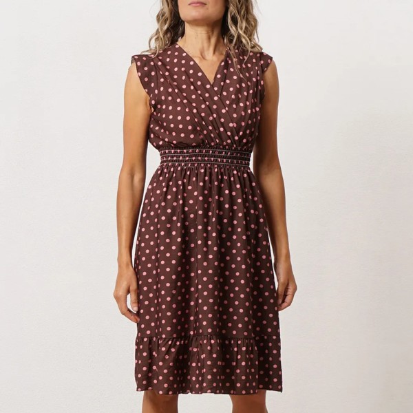 Crepe wrap dress with elastic waist