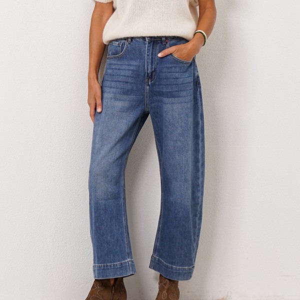 Vintage denim wide-leg pants with fold-over detail