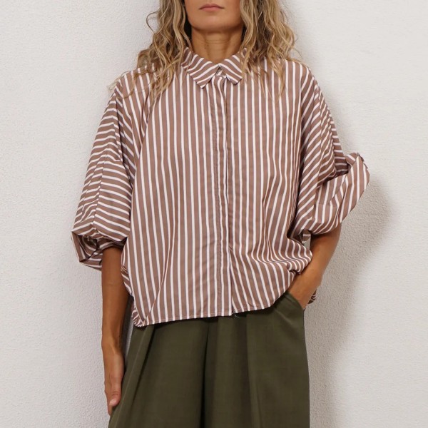 Striped blouse with adjustable sleeves
