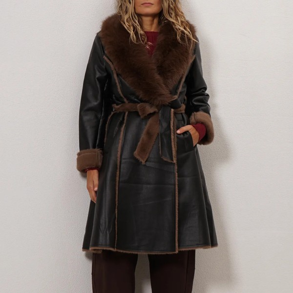 Eco-leather jacket with fur (removable collar)